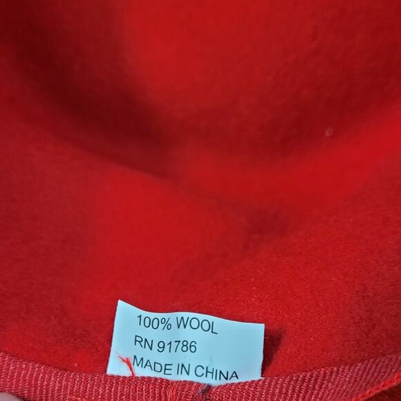 Red Wool Ladies Hat with Ribbon Trim & Feathers - Picture 12 of 16
